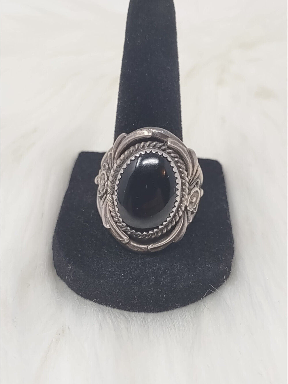 Vintage Zuni Susie Calavaza Black Onyx Sterling Silver Ring